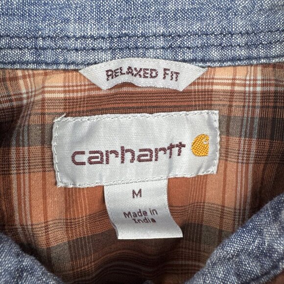 CARHARTT Men’s Relaxed Fit Plaid Short Sleeve Cotton Blend Pearl Snap Shirt Sz M - Picture 4 of 8